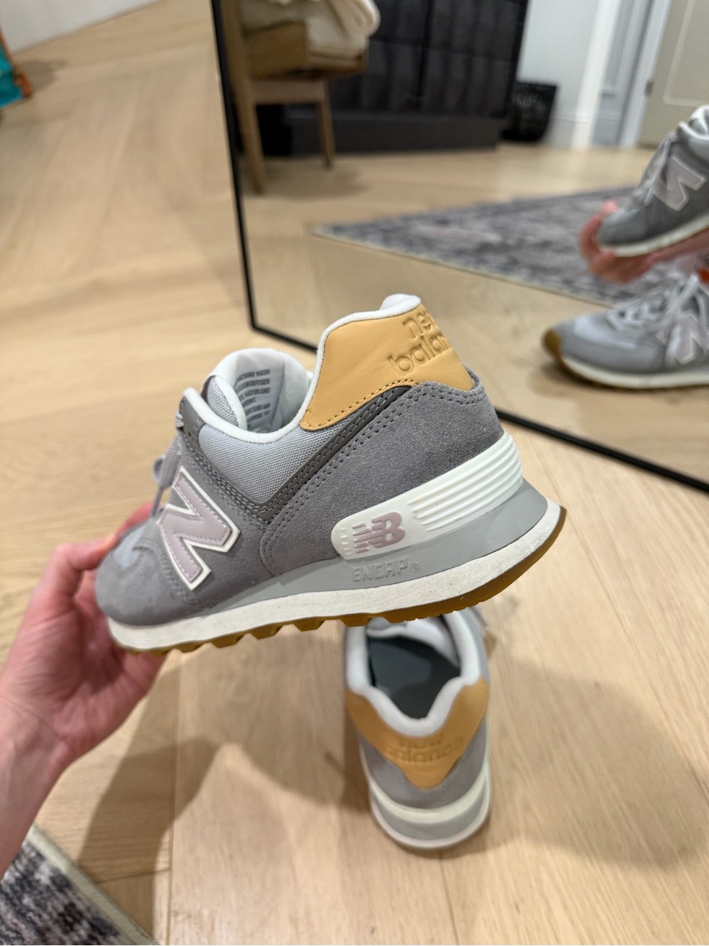 New Balance Women's Grey Suede Sneaker with Tan Heel - Picture 7 of 8